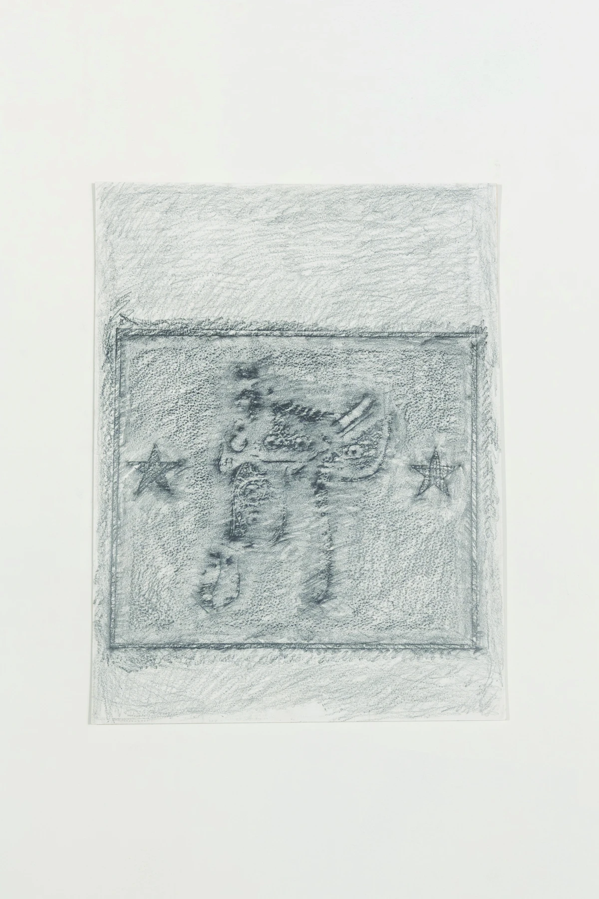 Fía Benitez, Rubbing 4, 2021. Graphite on paper; Walk of Western Stars, Newhall, CA, bronze stars on terrazzo tiles (1981–), 24 × 18 in.
