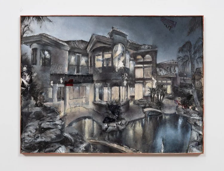 Catherine Mulligan, Las Vegas Mansion, oil on panel with custom frame, 2023