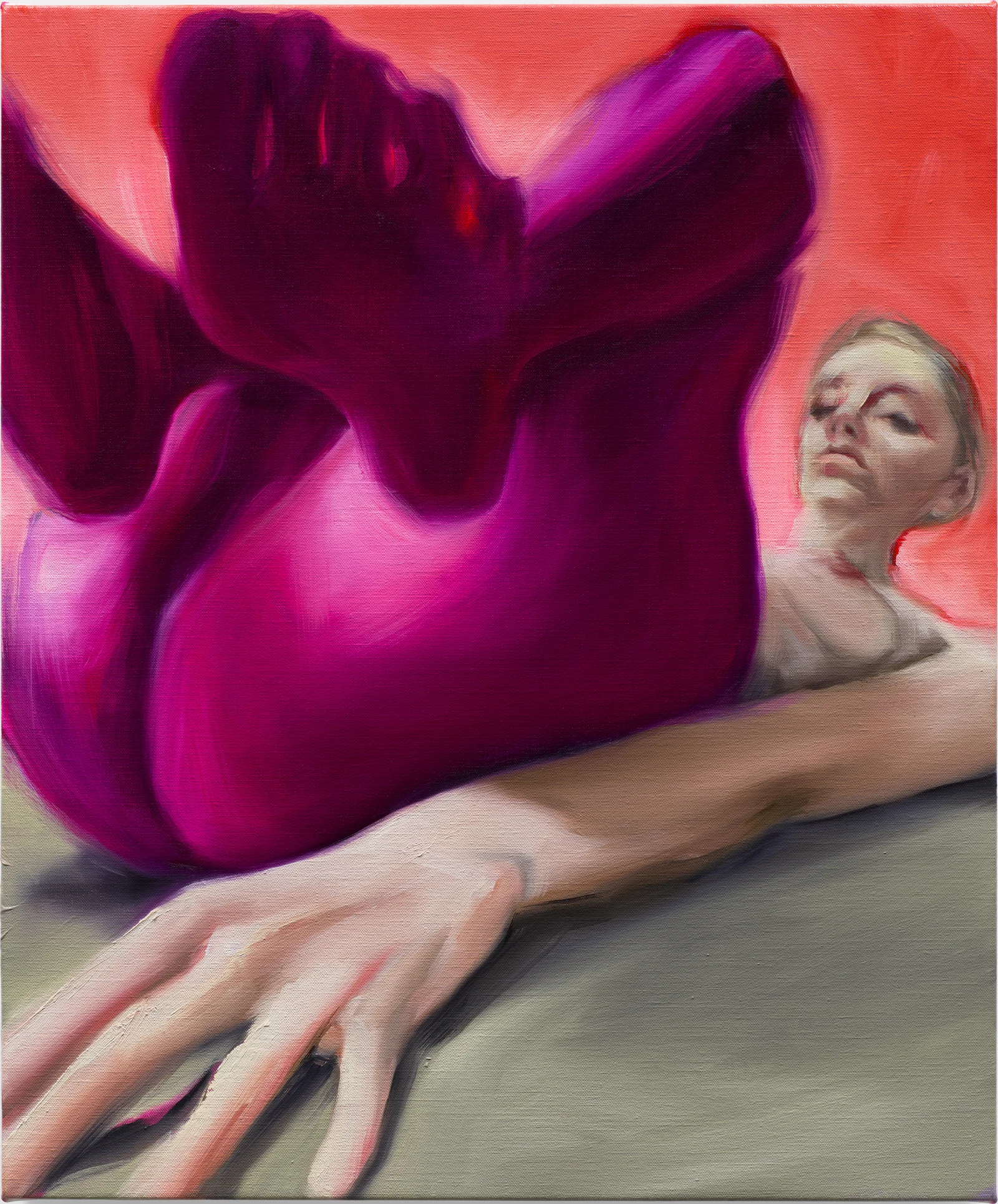 Amanda Wall, Tights Red Sky, 2024, oil on linen, 24x20”