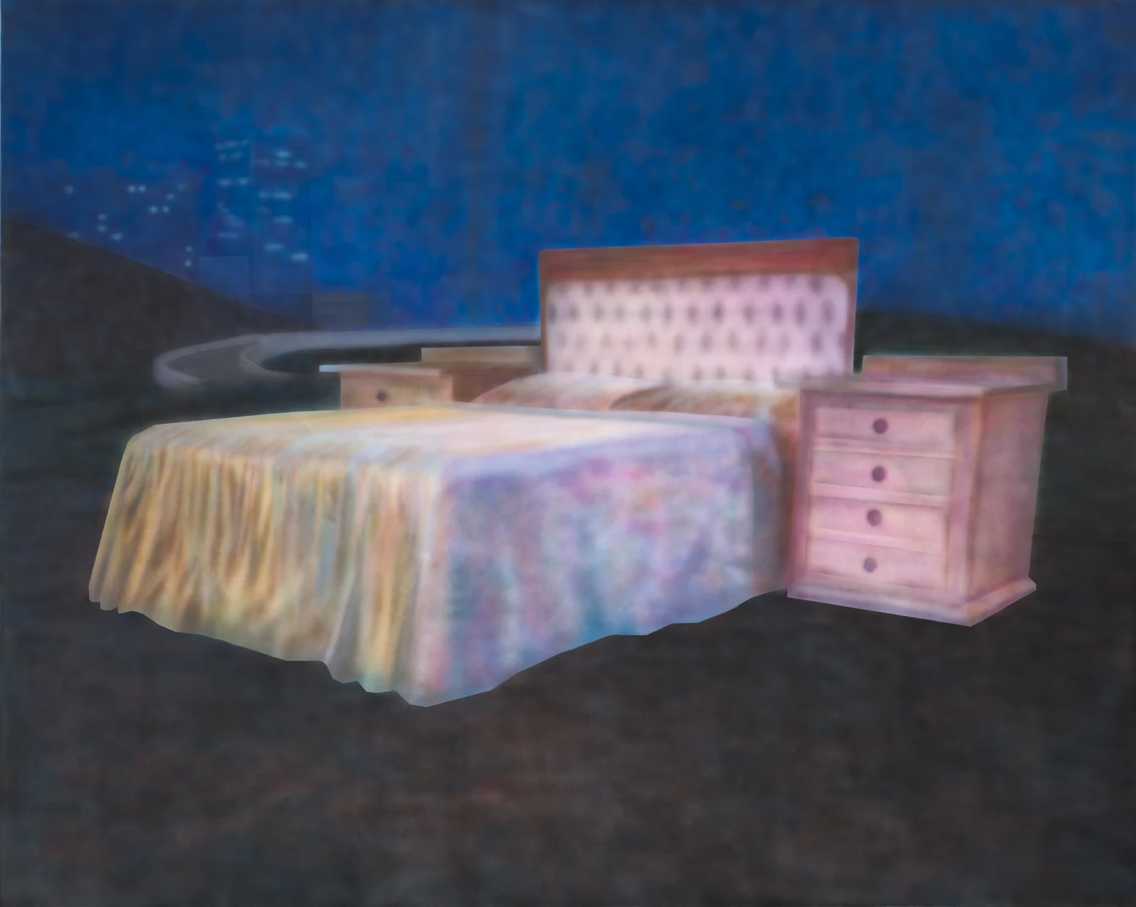 Sasha Yazov, untitled (the bed). Acrylic on canvas, 150 × 200 cm.